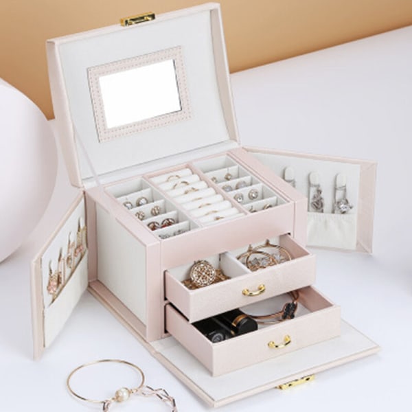 Smyckeskrin, handgjord organizer i konstläder, organizer vintage case för kvinnor , rosa