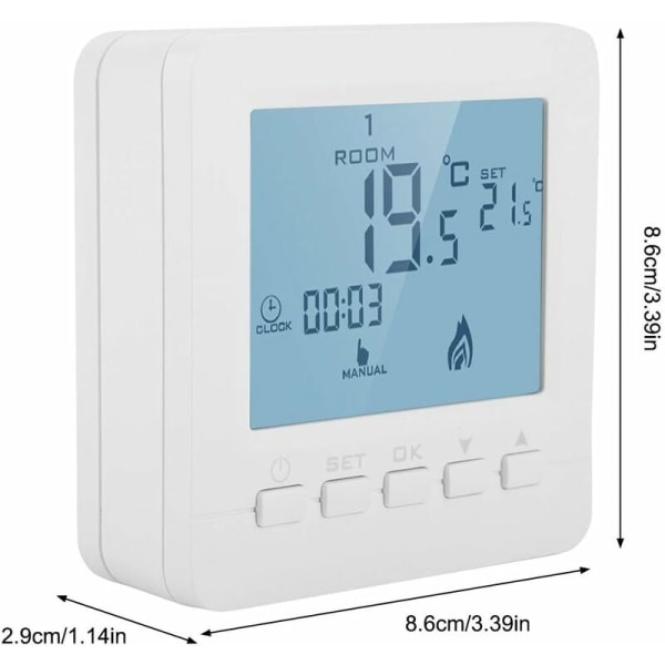 Intelligent LCD-skjerm for oppvarmingstermostat Programmerbar romtemperaturkontroller for hjemmekjele Veggmontert gulv-