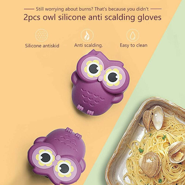 2-pack silikonugnsvantar, roliga ugglemössvantar, ugnshandskar, värmebeständiga kökshandskar, lätta att rengöra (lila)