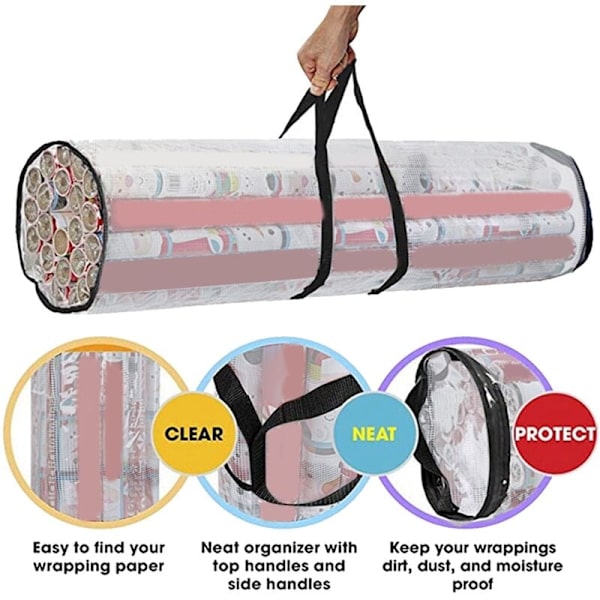 Julegavepapir Oppbevaringspose Holdbar Julegavepapir Organizer Under Seng Lett Bære Håndtak Klar PVC Pose Hvit
