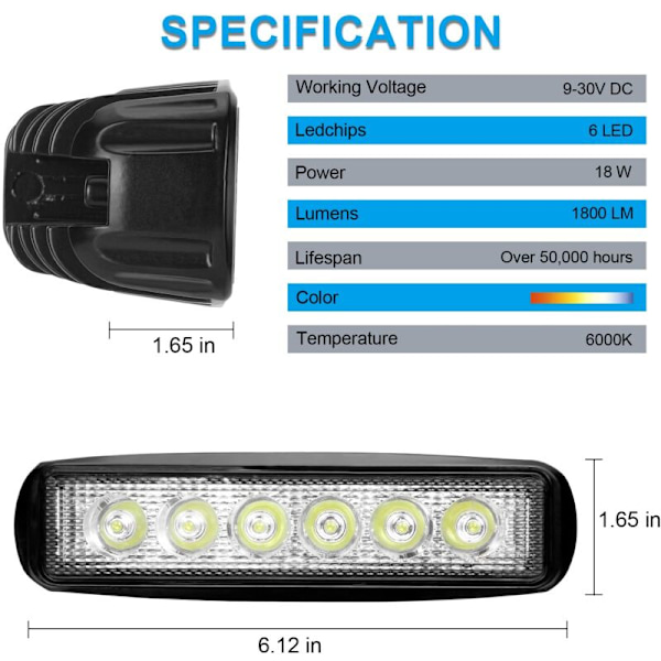 LED Arbejdslys 12V 18W Bil LED Projektor 12v Spot Flood LED Tågeforlygter 9,200lm Arbejdslys til Bil Lastbil Traktor SUV Båd [2 stk]