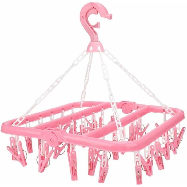 Underwear Hanger med 32 Clips Hængende Vasketøj Tørrestativ Foldbar Plastik Klemmer Dryp Tørrestativ til Strømper BH'er Lingeri Tøj(Pink)