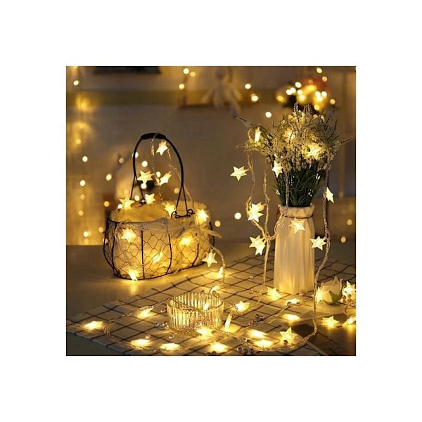 Julelys, 10m LED Stjernelys Gardin 70 LED Stjernelys Kjeder med 8 Moders Fjernkontroll IP44 Vanntett - Varmt Hvit