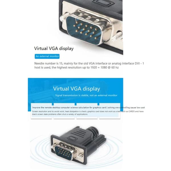 Virtuaalinen näytönadapteri VGA-uros Dummy Plug EDID Headless Ghost Emulator Lukituslevy VGA-adapteri