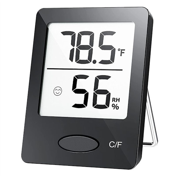Indendørs termometer hygrometer, digitalt termometer med stort LCD-display, fugtighedsmåler til hjemmet kontor sort