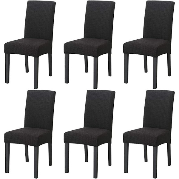 Stretch Jacquard Stickad Matstolöverdrag Set om 6 Avtagbara Dekorativa Stolsöverdrag för Matplats, Bankett, Bröllopsceremoni (Svart)