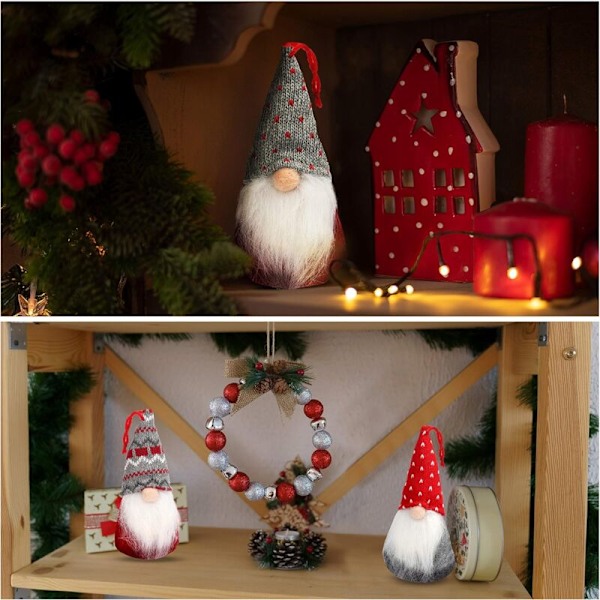 Tomtar Jul (Set om 4) - Skandinaviska Tomtar 16,5 x 8 cm med Snöre för Julgransdekoration - Elf Julgranshängande för Spis, Dekoration