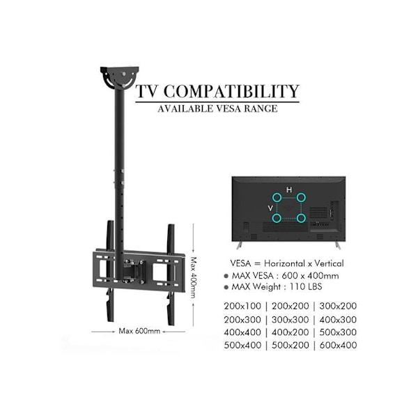 TMC-7006 Takfäste för TV-väggfäste Takstång Utdragbar för 32\"-70\" Platt skärm