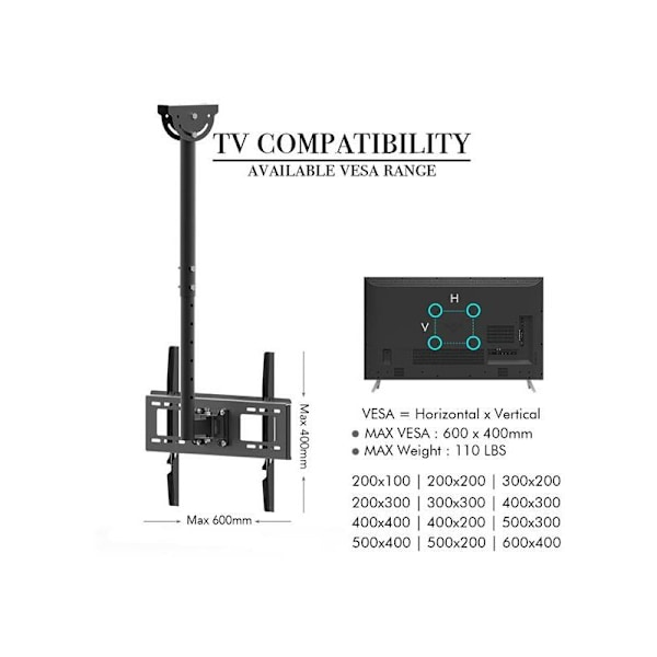 TMC-7006 Takmontert TV-veggfeste Takstativ Stang Inntrekkbar For 32\"-70\" Flatskjerm