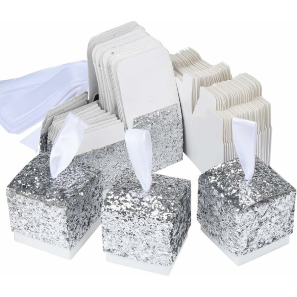 Glitter Paper Candy Box, Glitter Wedding Favor Box, Creative Party Paper Gift Box-Silver 25pcs-