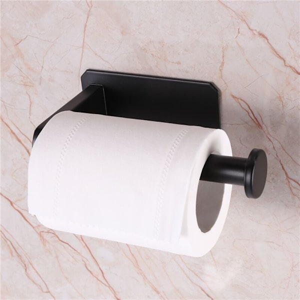 Selvklæbende Toiletpapirholder Køkken Badeværelse Klæbende Rulleholder Ingen Boring Hul til Badeværelse Stik på Væggen Børstet Rustfrit Stål - Sort