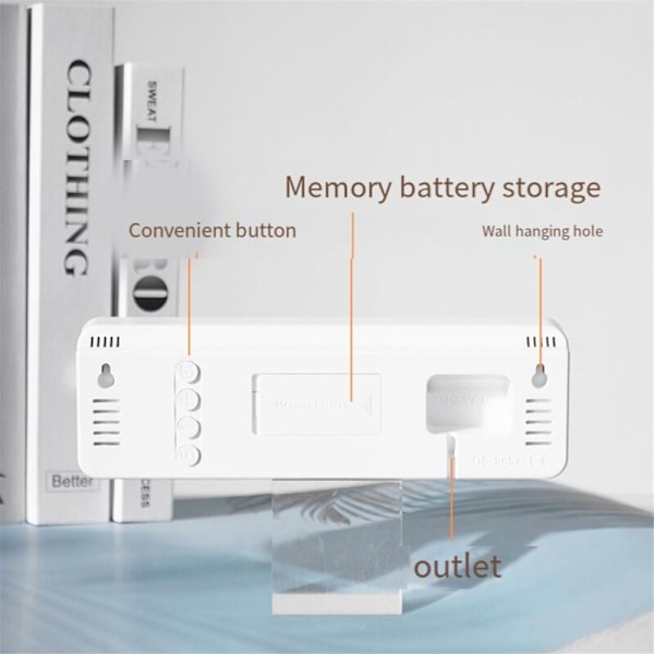 Stor Digital Veggklokke Temperatur og Fuktighet Ukedisplay Elektronisk LED Bordvekkerklokke 12/24H Oransje