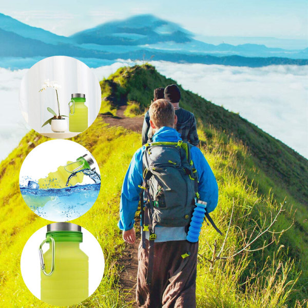 Hopfällbar vattenflaska, återanvändbar BPA-fri silikon hopfällbara vattenflaskor för resor Gym Camping Vandring, Bärbar läckagesäker sportvattenflaska