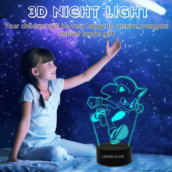 Sonic Hedgehog Lampe 3D Illusionsnattslys - 16 Fargevariasjoner/1 Fjernkontroll/1 Svart Base/-Romdekorativ Kreativ Anime Actionfigurgaver For Barn