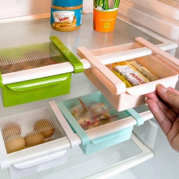Slide fryser køleskab pladsbesparende opbevaringsboks arrangør holder hylde rack Ny.hvid