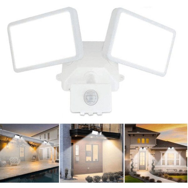 Led Floodlight with Adjustable Motion Sensor, Double Head Led Outdoor Floodlight, IP65 Waterproof, Daylight White, Park, Garage and Entryway,White