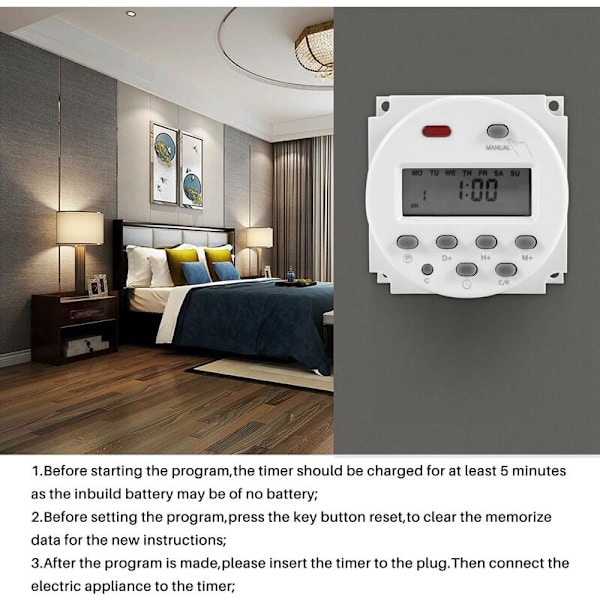 Ny LCD Digital Control Power Programmerbar Timer DC 12V 16A Tidsrelæafbryder