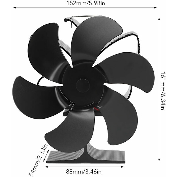 6-Bladig Spisfläkt, Automatisk Start, Hög Temperaturbeständighet och Energieffektivitet, VärmeDriven Fläkt för Hemmet, Svart, Diameter 152mm
