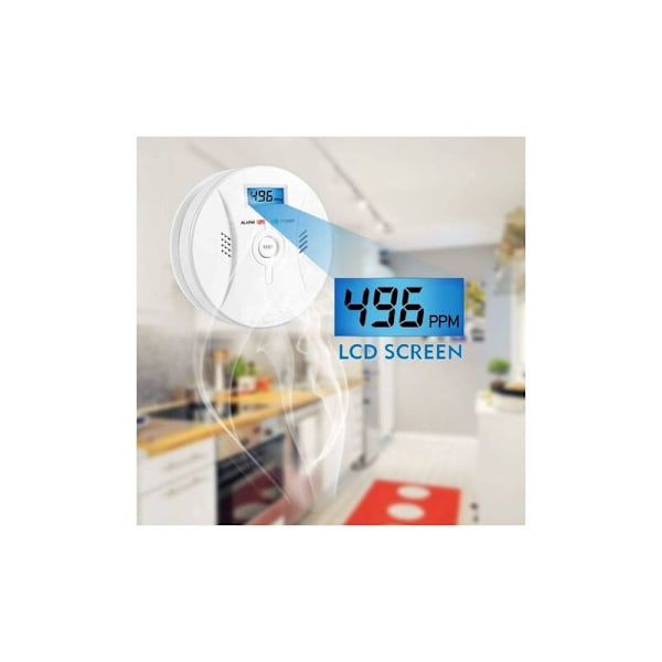 Koldioxiddetektor - CO-larm - Koldioxidlarm - LCD-display - 85 dB ljudlarm - Testswitch