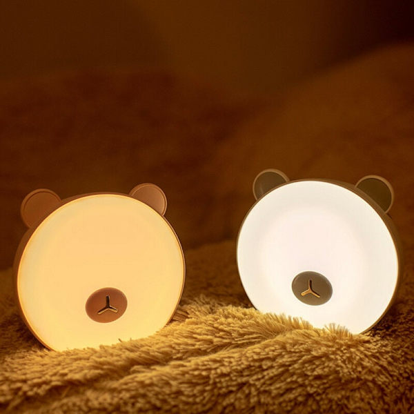 Lille Bjørn LED Nattelys Tryk Sensor Led Lampe Tre-Niveau Farvetemperatur Soveværelse Sengelampe Børnegave, Grå