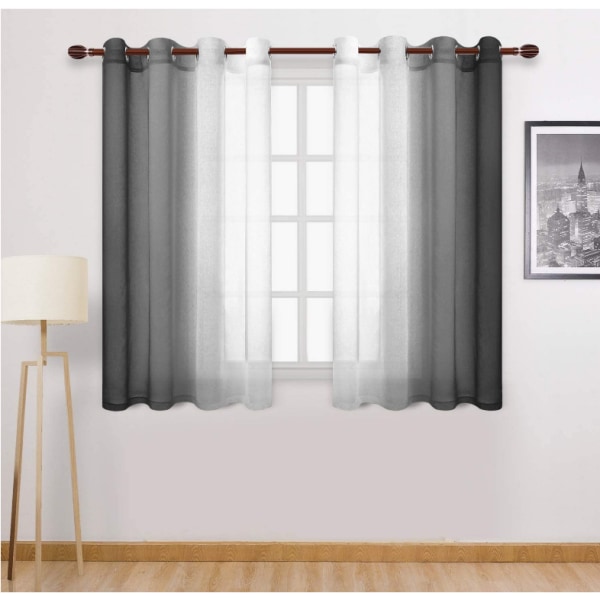 Sheers gardin med gradient gjennomsiktig dekor (svart, 132*160 cm, med perforeringer)