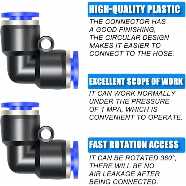 8 kpl Coude 10 mm putken ulkoØ Push to Connect -liittimet Push Lock (PV4)