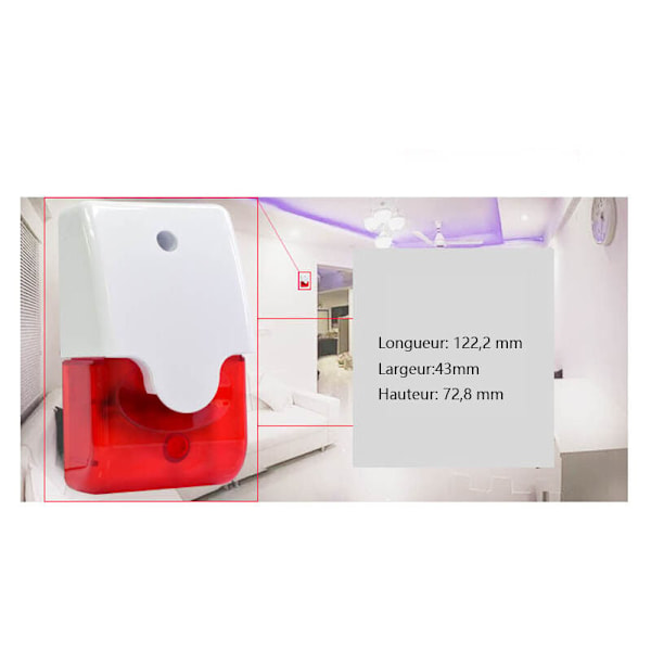 12V 110dB Mini Kablet Strobe Sirene Blinkende Lys Sirene Rødt Lys Lyd Sirene Hjem Sikkerhetsalarmsystem for Hjem/Firma/Lager