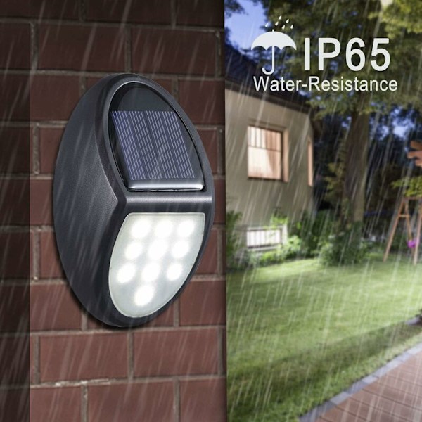 Udendørs Solcellelampe, 2 pak 10 LED Solcelle Vægl lampe Led, IP65 vandtæt solcelle udendørs belysning med skumrings sensor til terrasse, have, gård, trapper [