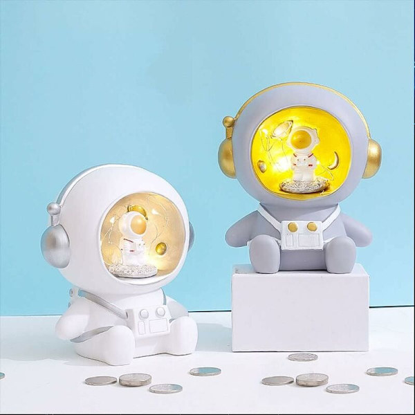 Astronaut LED Natlampe, Tegneserie Rummand Design Natlampe med Sparegris Dreng Pige Fødselsdagsgave Børn Sparegris med Natlampe 3D Astron