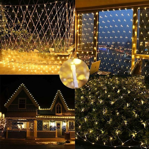 Fiskegarn Dekoration Utomhusbelysning, KEEDA 3m x 2m 200 LED Solcellsbelysning, 8 Ljuslägen för Julgran, Buskar, Trädgård, Uteplats, Fönsterdekoration