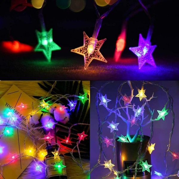 Stjernesnorlys, 6M 40LEDs Fe-lys, Batteridrevne Fe-lys, LED-lyssnor, Vanntett Fe-lys, Julegardinlys, Chr