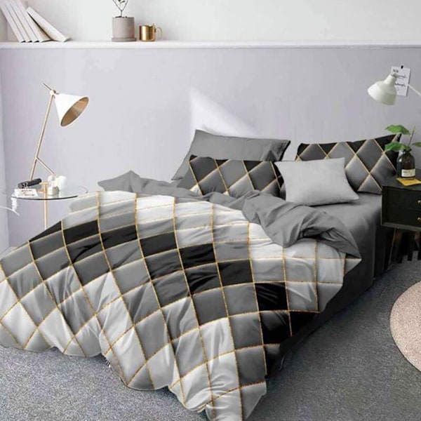 Unikt 3D Geometrisk Stripete Dynetrekksett, 3-delt Nordisk Stil Minimalisme Dobbel Størrelse Mikrofiber Dynetrekksett med Gul Geom