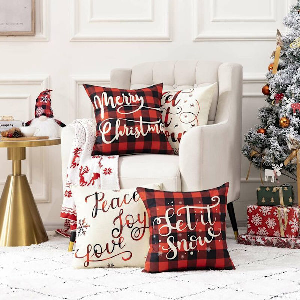Julepudebetræk Rustik Buffalo Plaid Pudebetræk til 45X45Cm