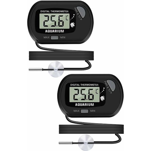 LCD Digital Akvarietermometer med Sugkopper og Vandafvisende Sonde til Akvarium, Reptilterrarium (2 stk.)