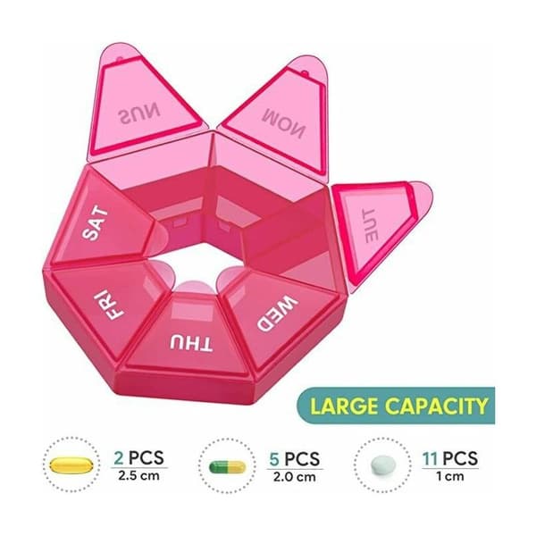 2-pack Rund pillerask Liten pillerask 7 dagar Mini 7-sidig pillerask Organizer pillerask