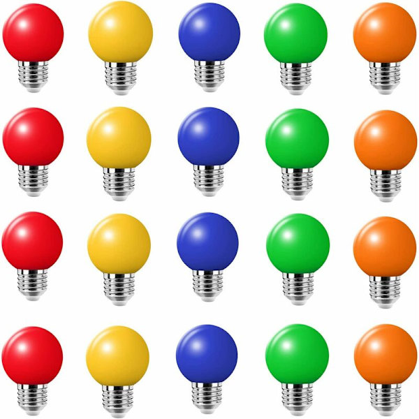 20 st 3W E27 Färgade Glödlampor, Enfärgad LED-Glödlampa, 100LM Jullampa 220V Liten Färgad Bubblande Fest, 180° LED-Glödlampa (4 Per Färg)