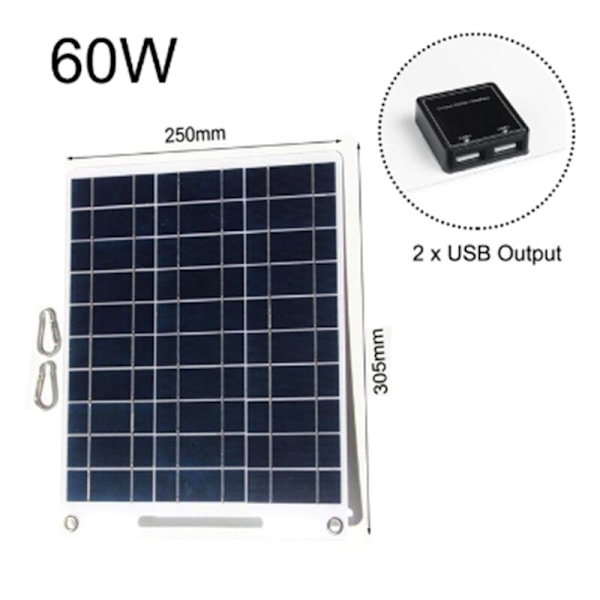 60W Bærbar Solpanel 5V Dobbelt USB Oplader Panel Kit Udendørs Nødopladning Batteri Rejse Telefonoplader