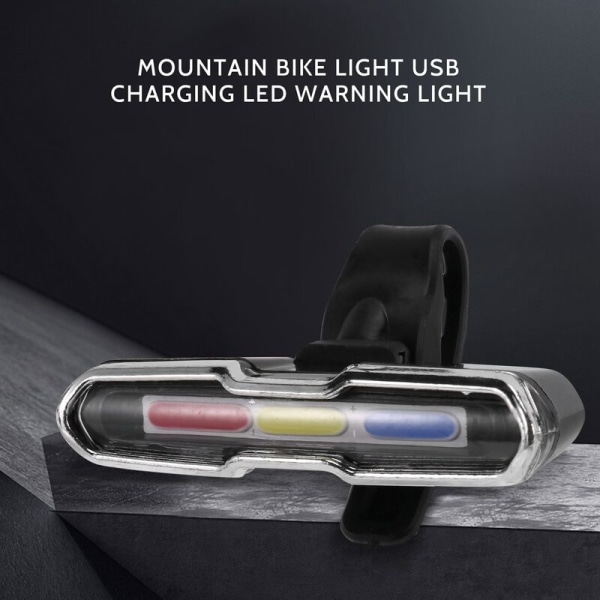 USB Genopladelig Cykel Baglygte Lithium Batteri LED Cykel Baglygte Cykelhjelm Lampe Cykel Lampe Holder Tilbehør Rød-Hvid-Blå Lampe Colo