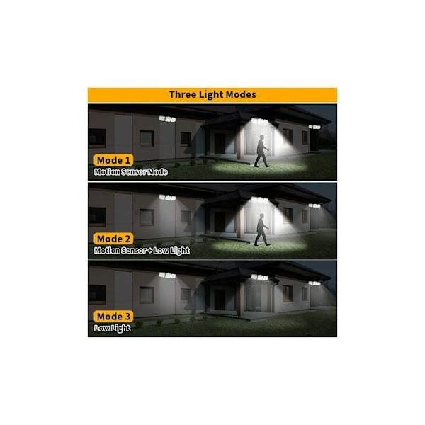 Solcellslampa för utomhus med rörelsesensor, 122 LED-lampor, fjärrkontroll, 1200 lumen, solcellsbelysning för trädgård