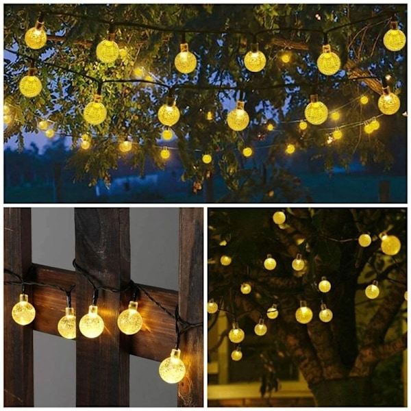 Feriebelysning LED Solar String Lights Bubble Crystal Ball String Lights 9.5M Utendørslampe for Eventyrlys Bryllupsfestdekorasjon-A