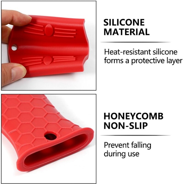 4-pakkaus silikoninen kuumakahvan pidike valurautapannun kahvan suojus Kattilan kahvan suojus Lämmönkestävä hiha - Punainen