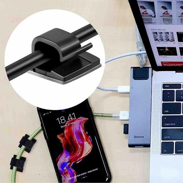 Klistremerke Kabelklips Elektrisk Kabel Jumper Kabel Ryddige Klips Holdbare 3M Klistremerke Kabelklips Ledningsoppbevaring Kabelbinder for TV PC Bærbar PC Kontor Hjem (5