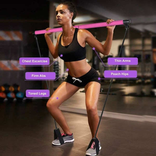 Bærbar Pilates Bar Kit med modstandsbånd, Yogaøvelsesstang Yoga Pilates Stick med fodløkke til fuld krops træning, Nem at bruge