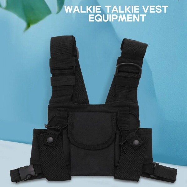 Fickradio Bröst Radio Sele Hängslen Bröst Ansiktspaket Väska Fodral Väst Rigging Bärväska för 2-vägs Radio Walkie Talkie applicerad på UV-5R svart