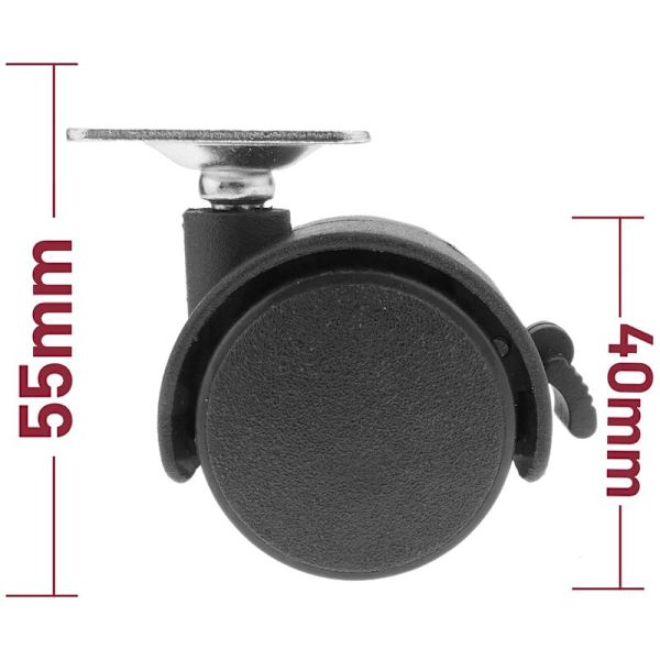 Nylon drejesvinghjul 35x35mm med bremse 40mm - pakke med 4
