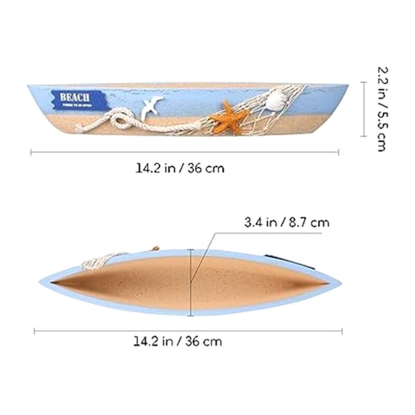 Dekorativ träbåtbricka med segelbåtsmodell, 2-pack, blå båtmodell, nautisk inredning, strand, hav