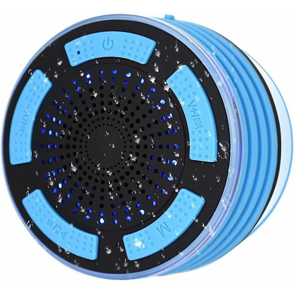 Vattentät Bluetooth-högtalare Bärbar Trådlös Duschhögtalare med HD-bas, FM-radio, Färgrik LED-effekt, Starkt Grepp