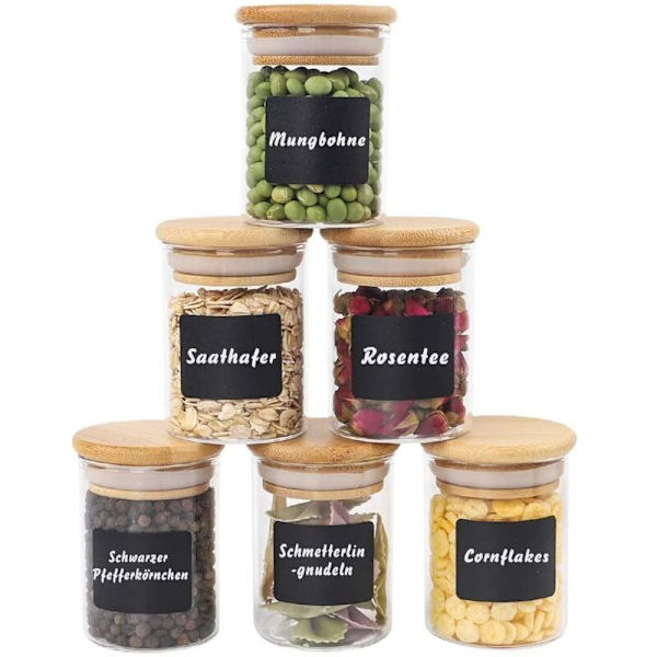 12-pack Kryddburkar Förvaring Glasburkar 120ml med Trälock Högkvalitativt Bambu för Förvaring av Te, Örter och Kryddor