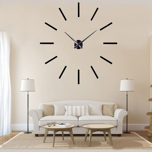 Minimalistisk Mode 12 Lång Väggklistermärke Klocka 3D Stor Akryl Spegel Väggdekor, Silver