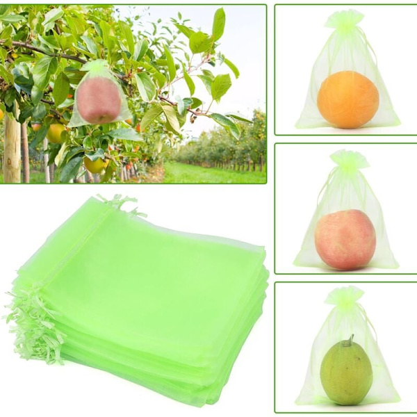 50 st 15x20cm Druvskyddspåse Grön Frukt Skyddspåse med dragsko Organza Påse Transparent Nätpåse Förhindra Getingar Drosophila Insekter